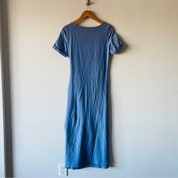 Sezane  Pippa Vintage Blue Tie Waist Midi Dress Organic Cotton Size M - Picture 9 of 10